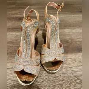 Elegant Tan and Gold Embellished Heels